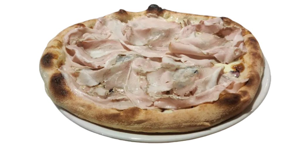 Pizza tonda bianca con salume